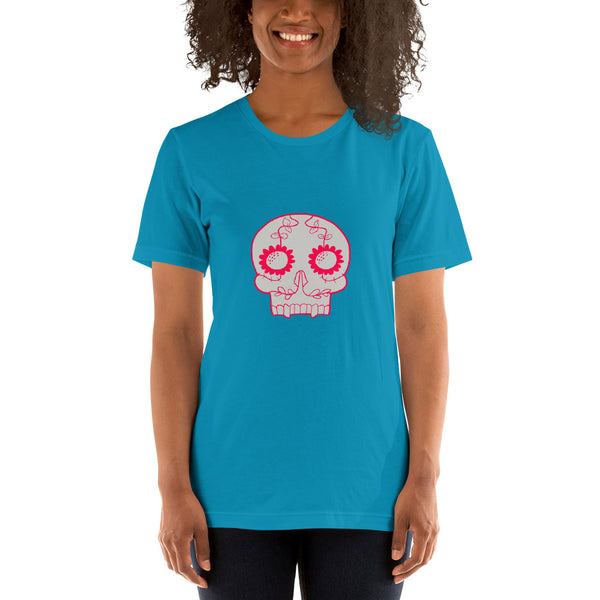 Gray Red Sugar Skull Short-Sleeve Unisex T-Shirt